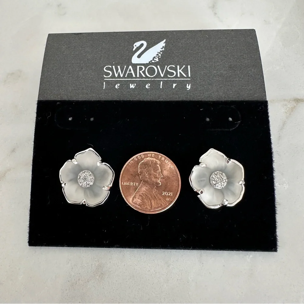 Swarovski Flower with Crystal Center Stud Earrings, Never Worn - Picture 3 of 7